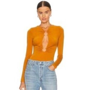 Camila Coelho Mustard Bodysuit Top